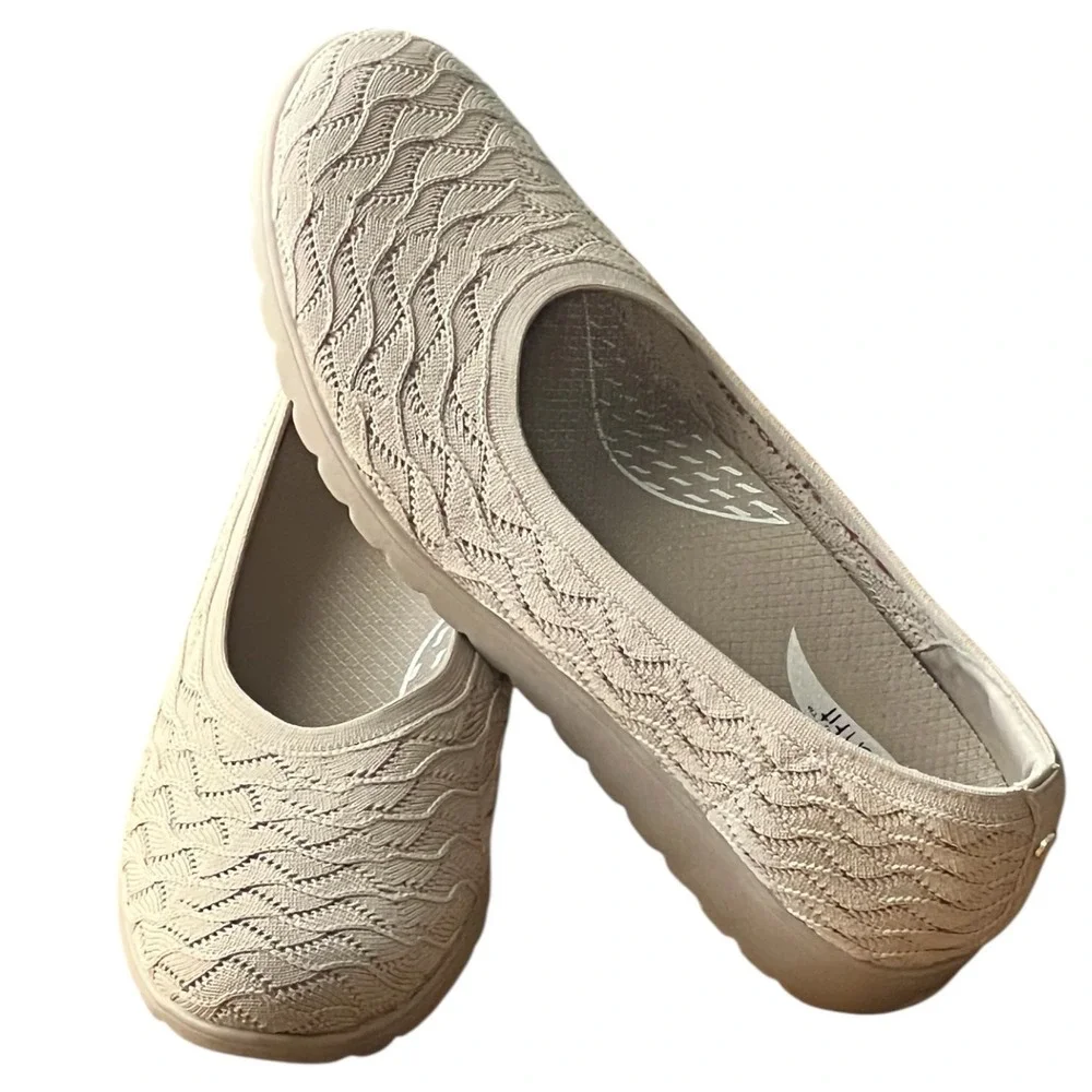 Skechers Arch Fit‎ Cleo Taupe Knit Slip‑On Wedge Comfort Shoes Women’s 10